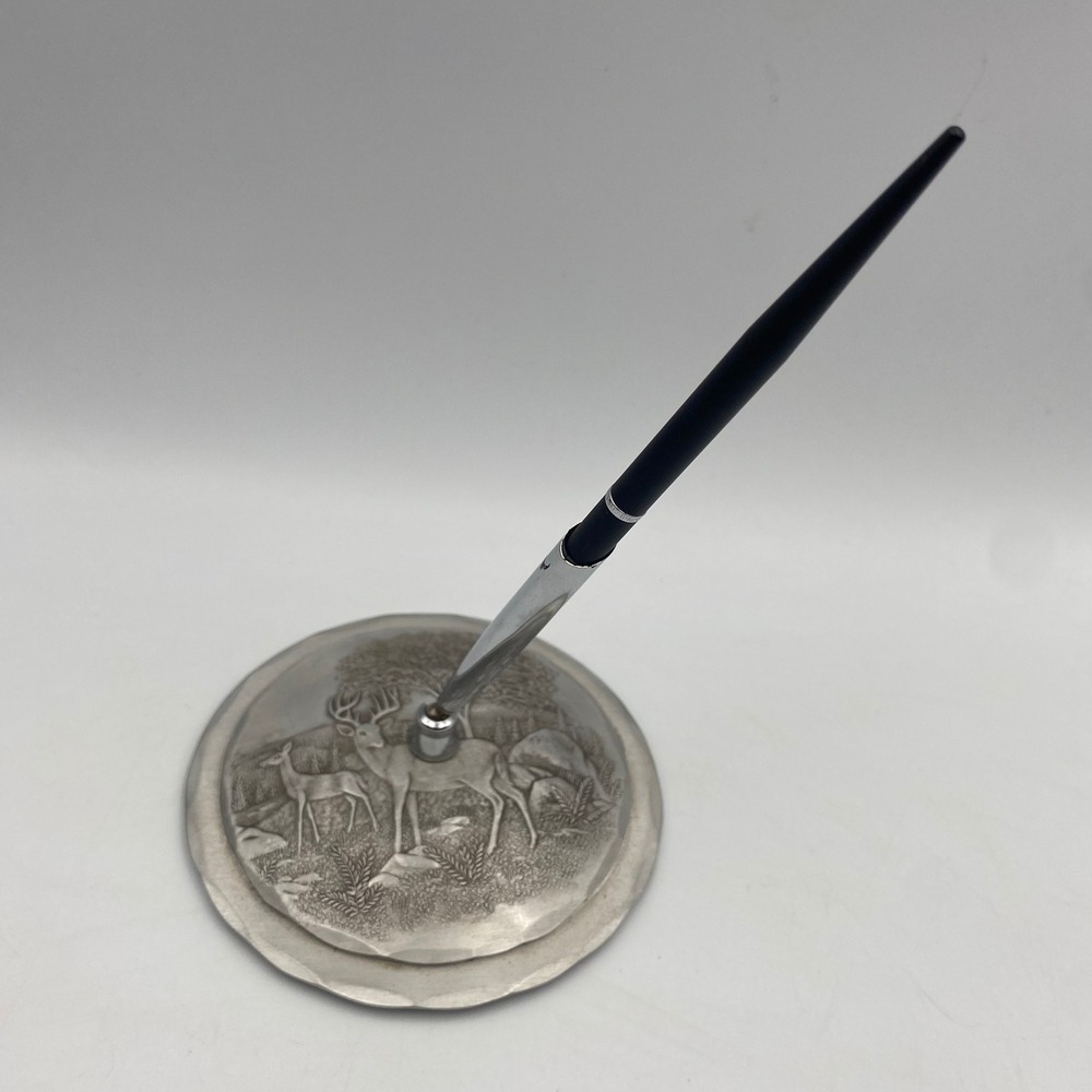 Wendell August Forge Handmade Aluminum Desk‎ Pen Set Deer Scene Quill Pen Silver